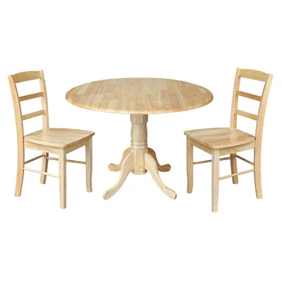 42" Dual Drop Leaf Dining Table With 2 Madrid Ladderback Chairs - International Concepts - Image 2
