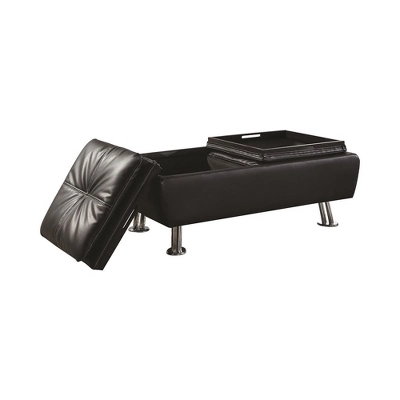 Simple Relax Leatherette Storage Ottoman With Reversible Trays, Black - Image 2