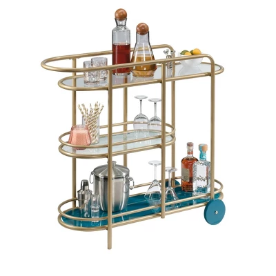Coral Cape Bar Cart With Metal And Glass Satin Gold - Sauder