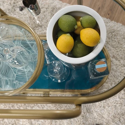 Coral Cape Bar Cart With Metal And Glass Satin Gold - Sauder - Image 5