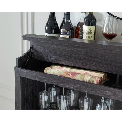 Home Source Bar Cabinet With Stem Glass Placement And Wooden Doors In Charcoal - Image 4
