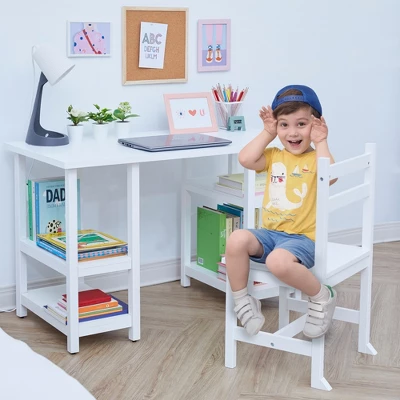 Fantasy Fields - Kids Wooden Desk & Chairs Set With Shelves On The Side - White - Image 10