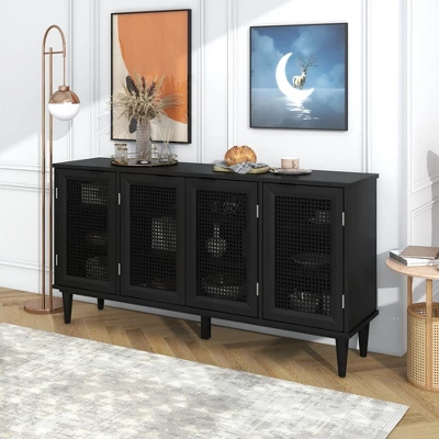 60" Generous Storage Sideboard With Faux Rattan Door - ModernLuxe - Image 2