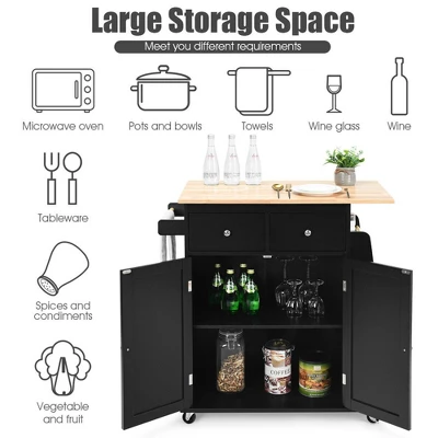 Costway Rolling Kitchen Island Utility Trolley Cabinet Storage Spice Towel Rack - Image 5