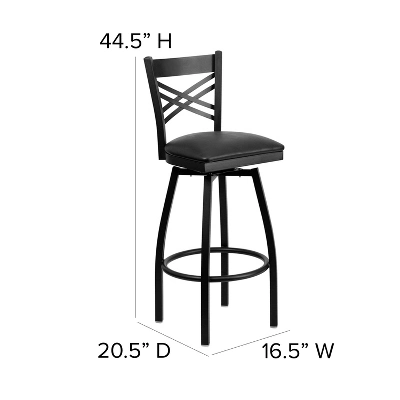 Emma And Oliver Black "X" Back Swivel Metal Restaurant Dining Barstool - Image 6
