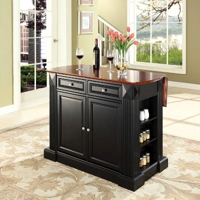 Drop Leaf Breakfast Bar Top Kitchen Island - Black - Crosley - Image 5