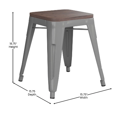 Flash Furniture 18" Backless Table Height Stool With Wooden Seat, Stackable Metal Indoor Dining Stool, Commercial Grade - Set Of 4 - Image 4