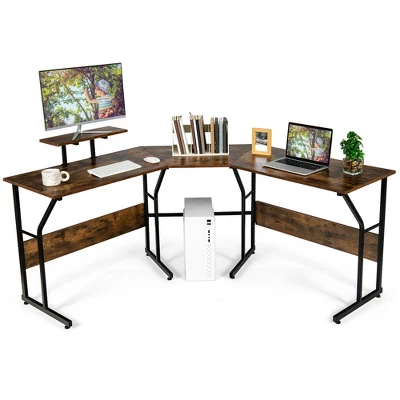 Costway 88.5'' L Shaped Reversible Computer Desk 2 Person Long Table Monitor Stand - Image 10
