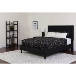 Flash Furniture Roxbury Full Size Tufted Upholstered Platform Bed In Black Fabric With Pocket Spring Mattress