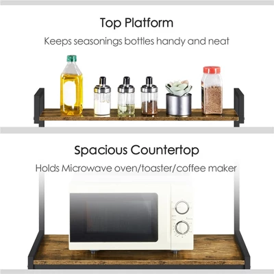 Yaheetech 5-Tier 56" H Baker’s Rack With Wire Basket & Power Outlets, Rustic Brown - Image 7