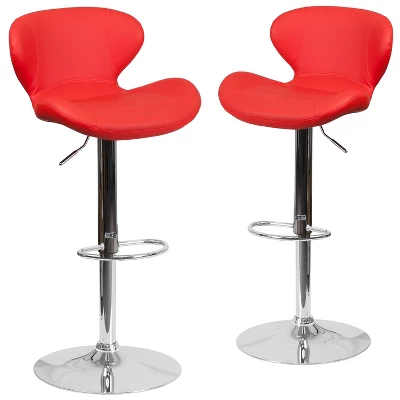 Emma And Oliver 2 Pack Contemporary Vinyl Adjustable Height Barstool With Curved Back And Chrome Base - Image 14