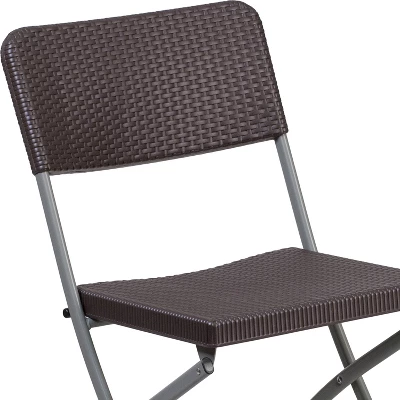 Emma And Oliver 6 Pack Brown Rattan Plastic Folding Chair With Gray Frame - Event Chair - Image 5