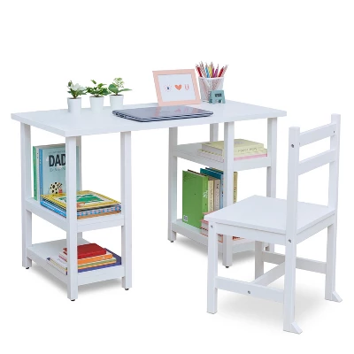 Fantasy Fields - Kids Wooden Desk & Chairs Set With Shelves On The Side - White - Image 11