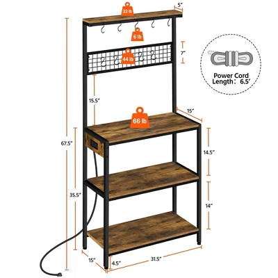 Yaheetech 67.5" H Baker’s Rack With Power Outlet For Kitchen Storage, Rustic Brown - Image 2