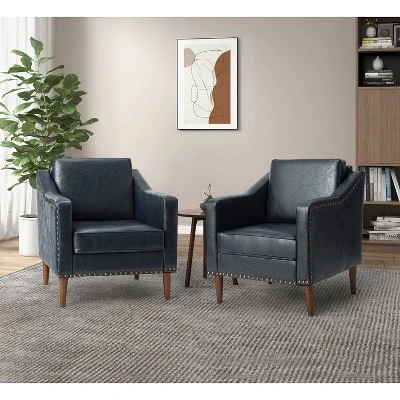 Set Of 2 Bonita Transitional Vegan Leather Armchair With Removable Seat Cushion And Nailhead Trims | ARTFUL LIVING DESIGN - Image 10