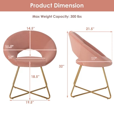 Costway Modern Velvet Accent Chair Upholstered Vanity Leisure Chair With Metal Legs - Image 3