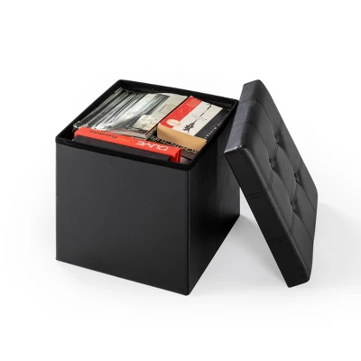 15" Buttoned Folding Storage Ottoman - Mellow - Image 2