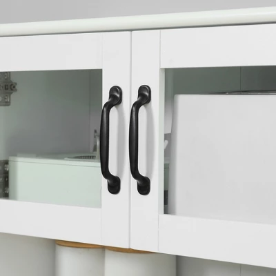 HOMCOM Freestanding Kitchen Pantry, 4-Door Buffet Cabinet With Hutch, Coffee Bar With Adjustable Shelves, 63.5 Inches, White - Image 5