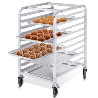 Costway 10 Sheet Aluminum Bakery Rack Silver Commercial Cookie Bun Pan Kitchen W/Wheel - Image 7