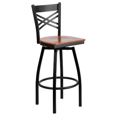 Emma And Oliver Black "X" Back Swivel Metal Restaurant Dining Barstool - Image 10