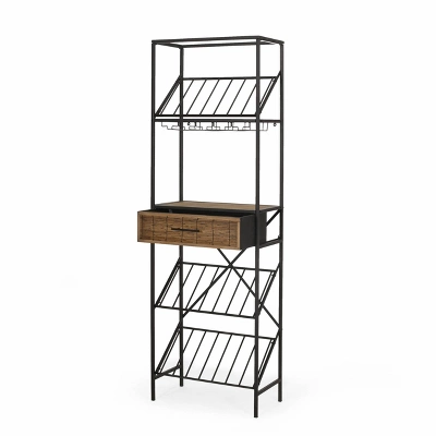 Boster Boho Industrial 21 Bottle Floor Wine Rack With Storage Natural/Black - Christopher Knight Home - Image 3