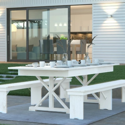 Emma And Oliver 8' X 40" Rectangular Solid Pine Folding Farm Table With Crisscross Legs - Image 5