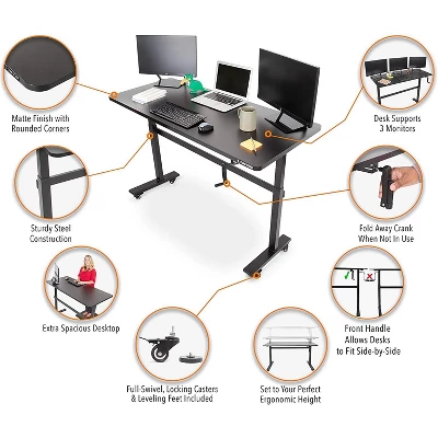 Tranzendesk Standing Desk with Front Handle And Detachable Wheels - 55” Sit To Stand Workstation – Black – Stand Steady - Image 4
