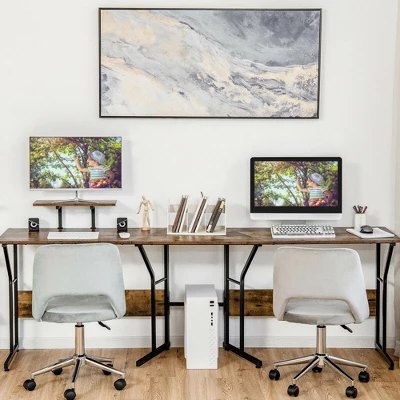 Costway 88.5'' L Shaped Reversible Computer Desk 2 Person Long Table Monitor Stand - Image 4