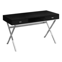 Monarch Specialties Laptop Table With Drawers And Open Shelf Computer, Writing Desk, Metal Sturdy Legs, 48" L
