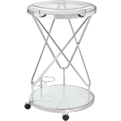 Studio 55D Page 29 1/2" High Glass And Chrome Rolling Serving Bar Cart - Image 6