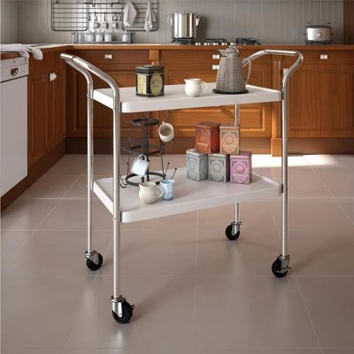 COSCO Stylaire 2 Tier Serving Cart, White & Silver - Image 2