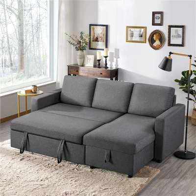Yaheetech Convertible L-Shaped Sofa Bed With Chaise & Pull Out Bed & Storage - Image 2