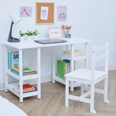 Fantasy Fields - Kids Wooden Desk & Chairs Set With Shelves On The Side - White - Image 8