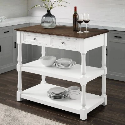 Caitlyn Wood Top Kitchen Island White/Dark Brown - Crosley