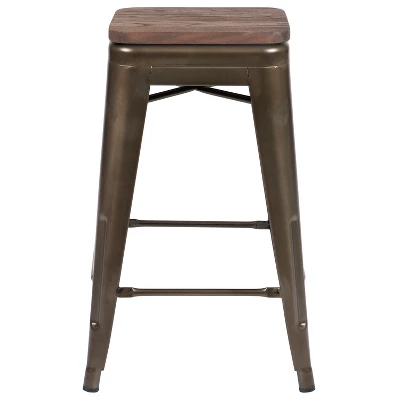 Flash Furniture 24" High Metal Counter-Height, Indoor Bar Stool With Wood Seat - Stackable Set Of 4 - Image 9