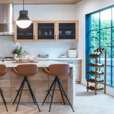 Life Story MyWinebar 15 Bottle Wine Holder Wood Frame Floor Storage Rack Display Stand With Tilted Top Shelf And 4 Flat Display Shelves - Image 3