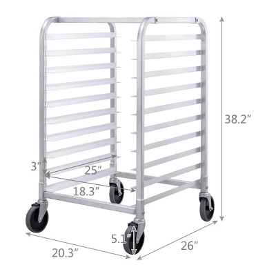 Costway 10 Sheet Aluminum Bakery Rack Silver Commercial Cookie Bun Pan Kitchen W/Wheel