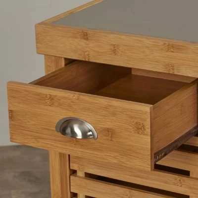 Kenta Bamboo Kitchen Cart With Stainless Steel Top Natural - Boraam - Image 5