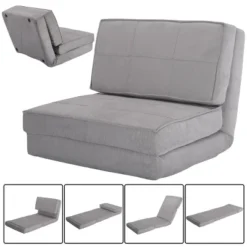 Tangkula Fold Down Chair Convertible Couch GrayBlack