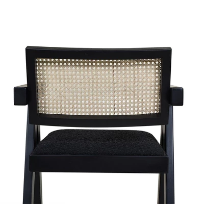 Jennifer Taylor Home Milan 29.5 Inch Modern Resin Webbing Back Bar Stool With Arms, Set Of 3, Ebony Black Boucle