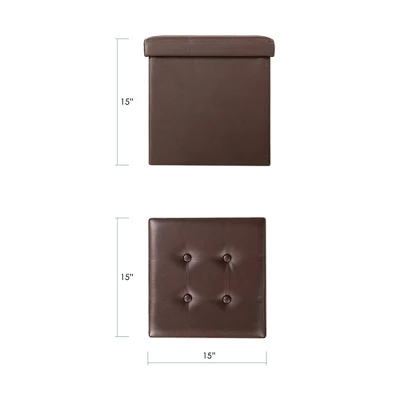 15" Buttoned Folding Storage Ottoman - Mellow - Image 4