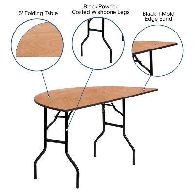 Flash Furniture 5-Foot Half-Round Wood Folding Banquet Table - Image 2