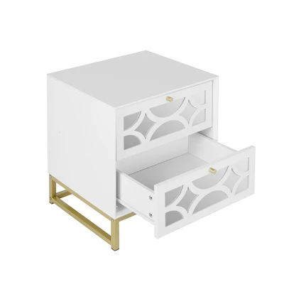 Averina 2 Drawers 45° Splicing White Mirror Front Nightstand With Storage - The Pop Maison - Image 5
