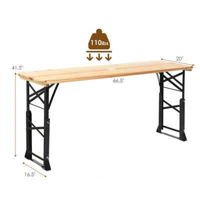 Costway 66.5" Outdoor Folding Wood Picnic Table Height Adjustable Metal Frame - Image 2