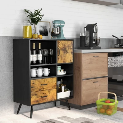 Costway Industrial Buffet Sideboard Storage Cabinet Organizer Cupboard With Cubbies Drawers - Image 4