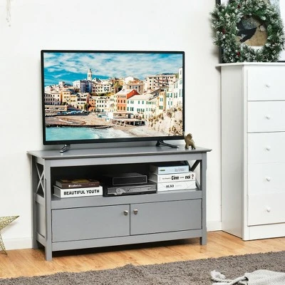 Costway Free Standing TV Cabinet Wooden Console TV Media Entertainment - Image 2