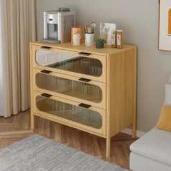 Aash 3-drawer Environmentally Friendly Bamboo Ccent Cabinet With Storage, Pale Yellow Finish- The Pop Maison