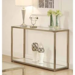 Cora Console Sofa Table With Glass Top And Mirror Shelf Brass - Coaster