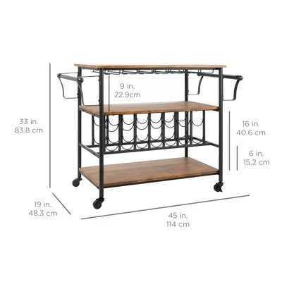 Best Choice Products 45in Industrial Wood Shelf Bar & Wine Storage Service Cart W/ Bottle & Glass Racks, Locking Wheels - Image 6