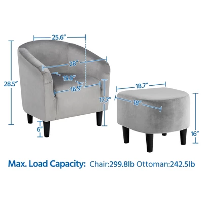 Yaheetech Fabric Upholstered Accent/Barrel Chair And Ottoman Set For Living Room - Image 3